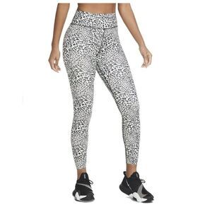 Nike Women's One Luxe Tight Fit Mid Rise Cheetah Print Leggings (White/Black .XS